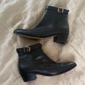 J Crew Black Leather Ankle Boots with Gold Details